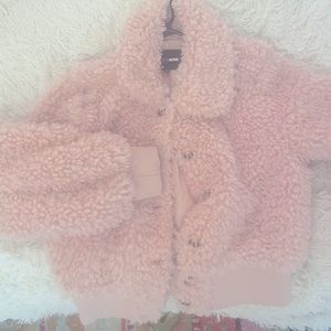 Fuzzy pink jacket. Size M- never been worn.